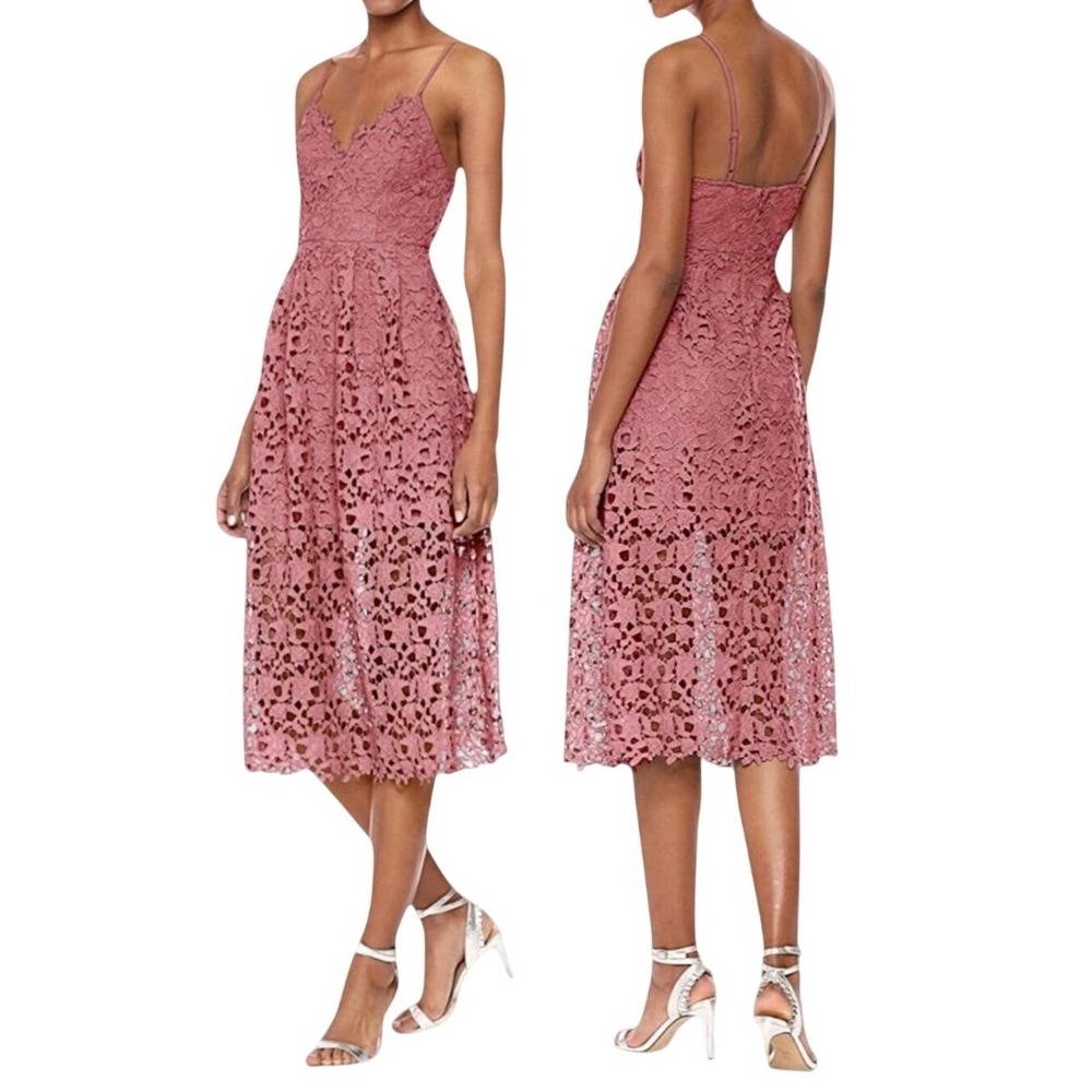 ASTR the Label Lace Midi‎ Dress Dusty Rose Pink Floral Eyelet XXL